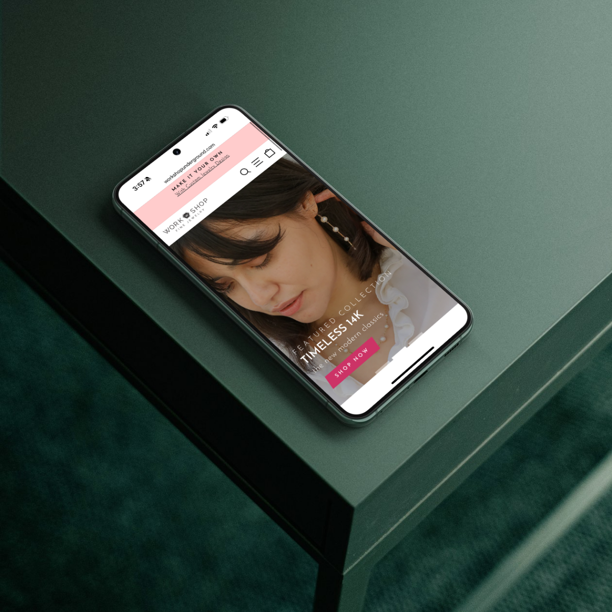 Elegant mobile ecommerce website for a fine jewelry brand, showcasing a modern, user-friendly design with high-quality visuals and a luxury shopping user experience.